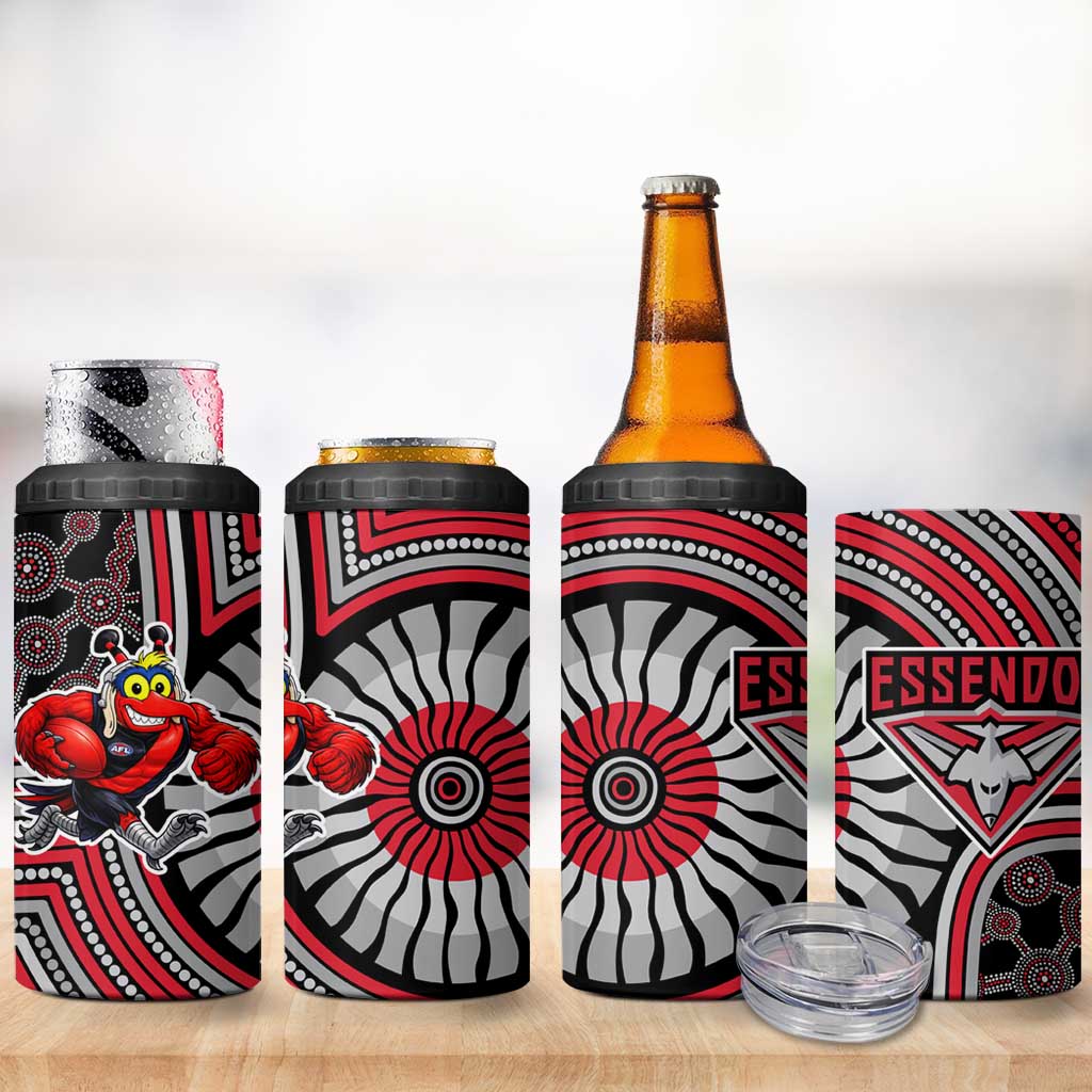 Essendon Football Club 4 in 1 Can Cooler Tumbler Indigenous Monochrome Dot Art Mascot Style