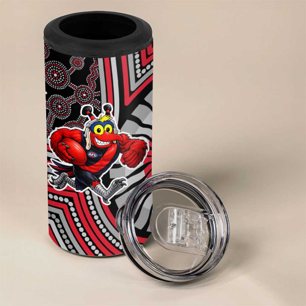Essendon Football Club 4 in 1 Can Cooler Tumbler Indigenous Monochrome Dot Art Mascot Style