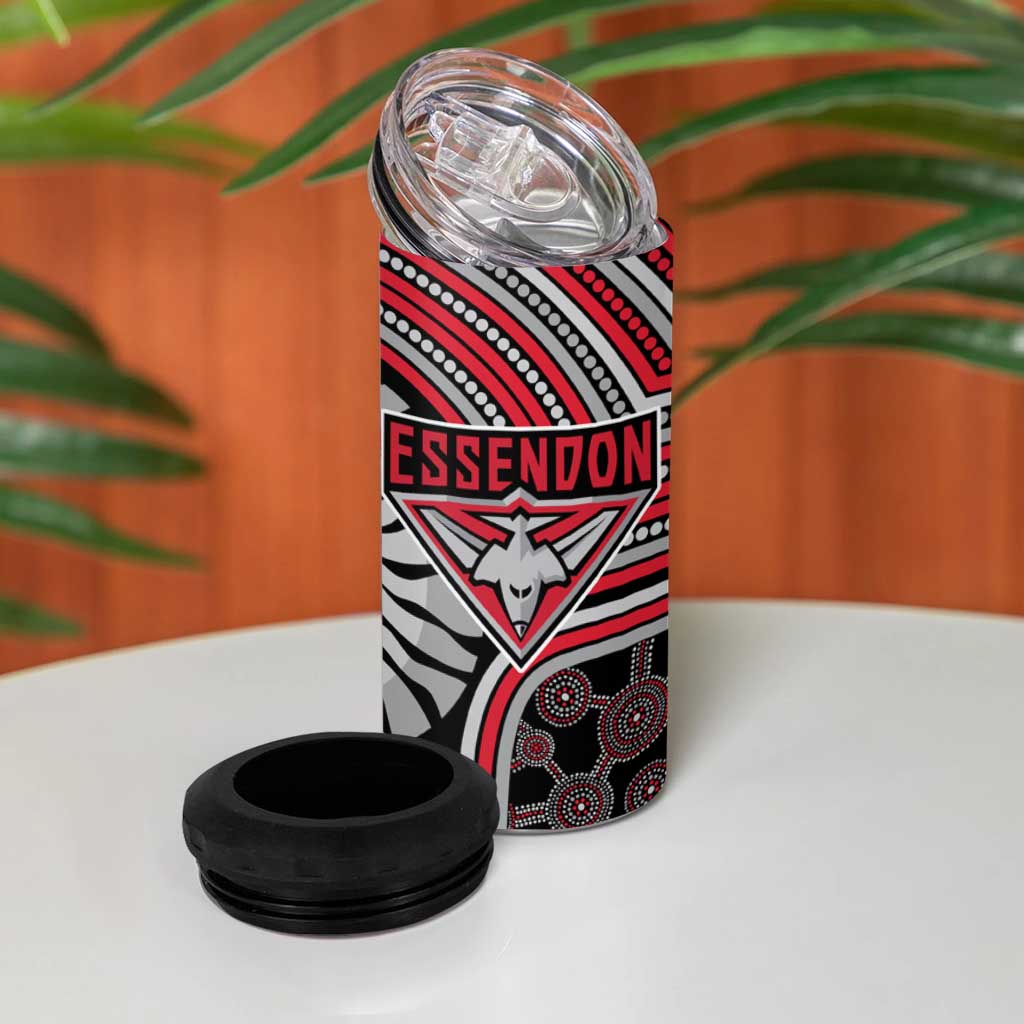Essendon Football Club 4 in 1 Can Cooler Tumbler Indigenous Monochrome Dot Art Mascot Style