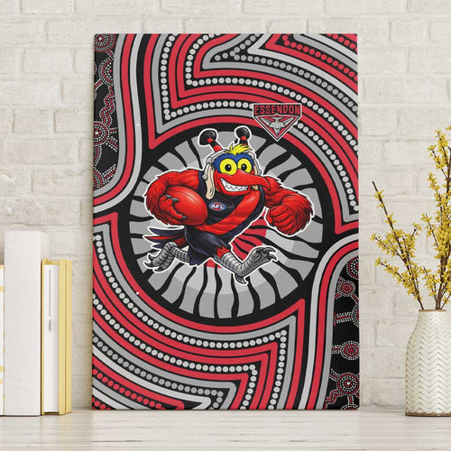 Essendon Football Club Canvas Wall Art Indigenous Monochrome Dot Art Mascot Style
