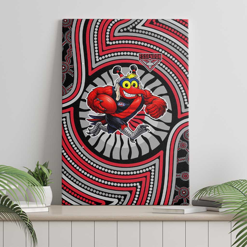 Essendon Football Club Canvas Wall Art Indigenous Monochrome Dot Art Mascot Style
