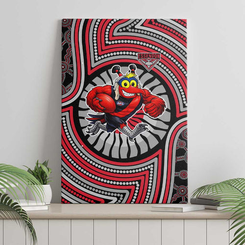 Essendon Football Club Canvas Wall Art Indigenous Monochrome Dot Art Mascot Style