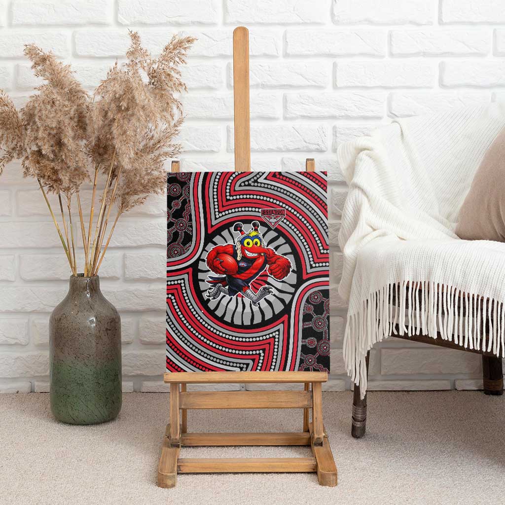 Essendon Football Club Canvas Wall Art Indigenous Monochrome Dot Art Mascot Style