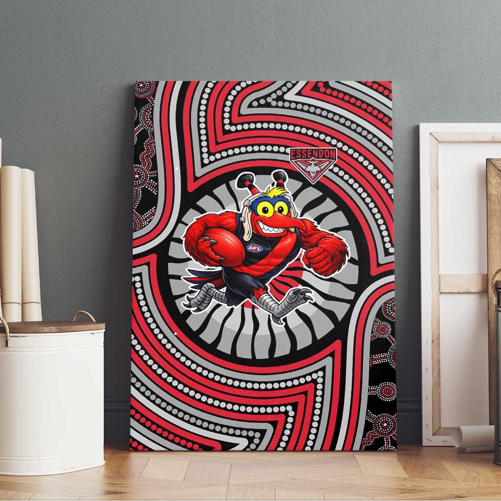 Essendon Football Club Canvas Wall Art Indigenous Monochrome Dot Art Mascot Style
