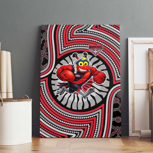 Essendon Football Club Canvas Wall Art Indigenous Monochrome Dot Art Mascot Style