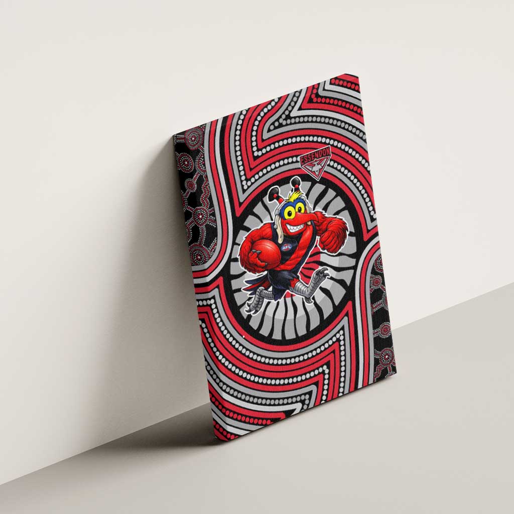 Essendon Football Club Canvas Wall Art Indigenous Monochrome Dot Art Mascot Style