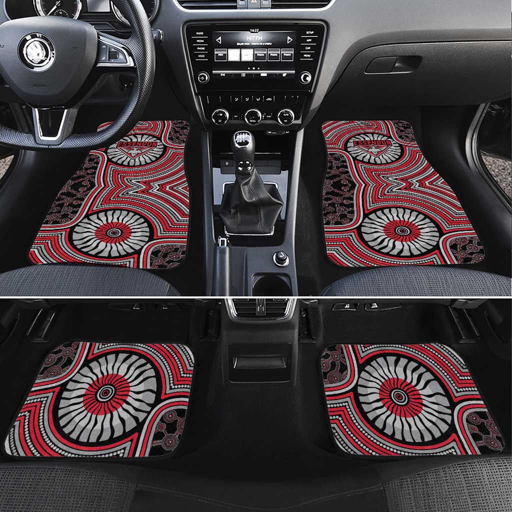 Essendon Football Club Car Mats Indigenous Monochrome Dot Art Mascot Style