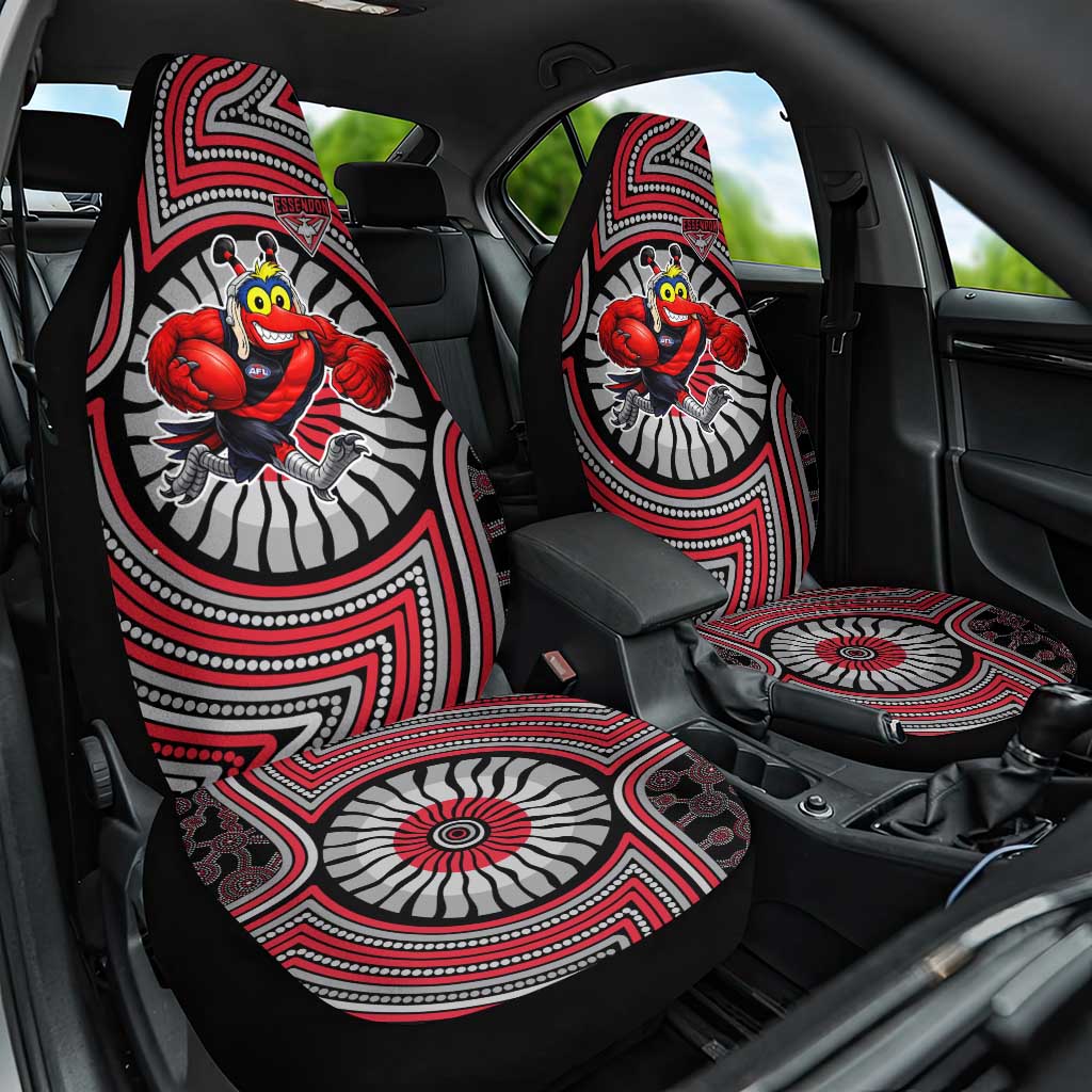 Essendon Football Club Car Seat Cover Indigenous Monochrome Dot Art Mascot Style