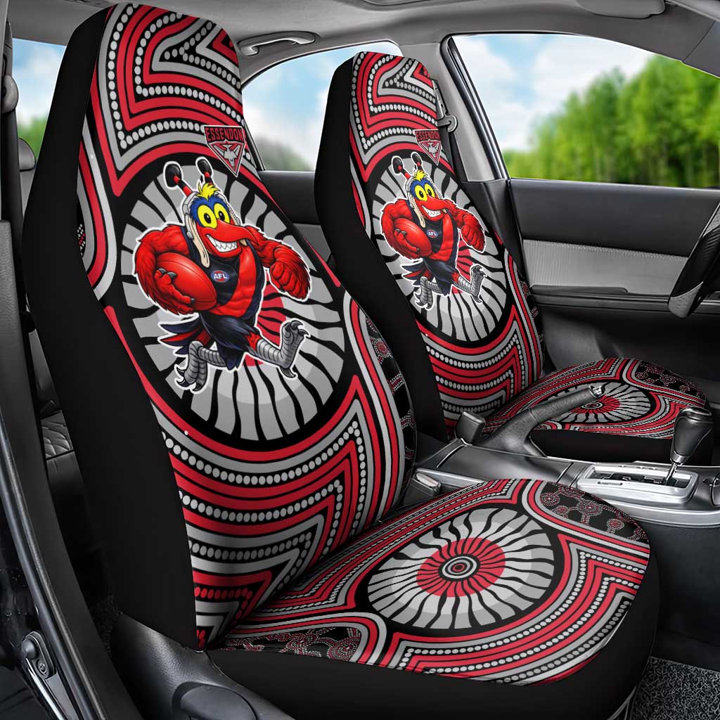 Essendon Football Club Car Seat Cover Indigenous Monochrome Dot Art Mascot Style