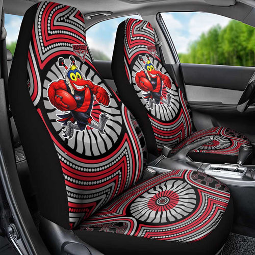 Essendon Football Club Car Seat Cover Indigenous Monochrome Dot Art Mascot Style