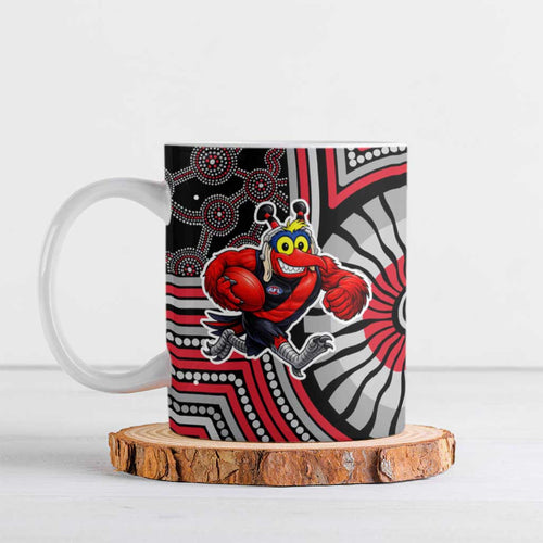Essendon Football Club Ceramic Mug Indigenous Monochrome Dot Art Mascot Style