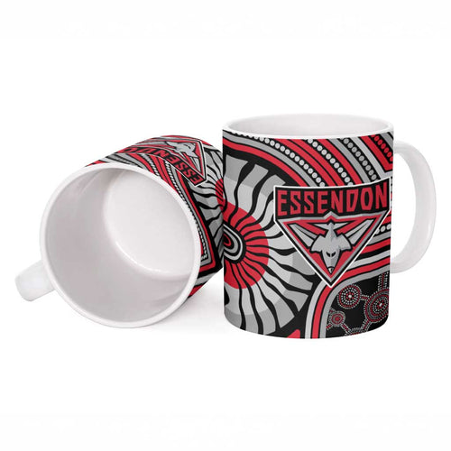 Essendon Football Club Ceramic Mug Indigenous Monochrome Dot Art Mascot Style