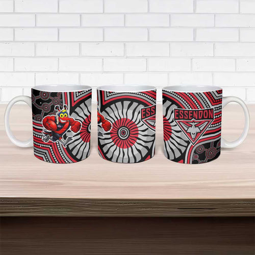 Essendon Football Club Ceramic Mug Indigenous Monochrome Dot Art Mascot Style