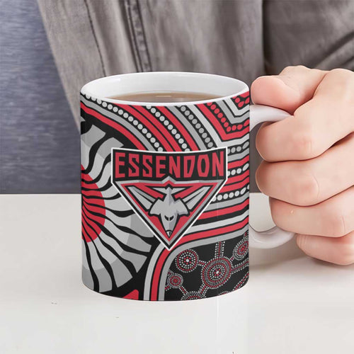 Essendon Football Club Ceramic Mug Indigenous Monochrome Dot Art Mascot Style