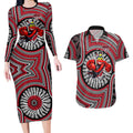 Essendon Football Club Couples Matching Long Sleeve Bodycon Dress and Hawaiian Shirt Indigenous Monochrome Dot Art Mascot Style