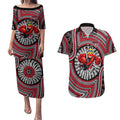 Essendon Football Club Couples Matching Puletasi and Hawaiian Shirt Indigenous Monochrome Dot Art Mascot Style