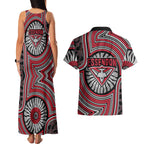 Essendon Football Club Couples Matching Tank Maxi Dress and Hawaiian Shirt Indigenous Monochrome Dot Art Mascot Style