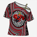 Essendon Football Club Cross Shoulder Shirt Indigenous Monochrome Dot Art Mascot Style