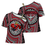 Essendon Football Club Cross Shoulder Shirt Indigenous Monochrome Dot Art Mascot Style