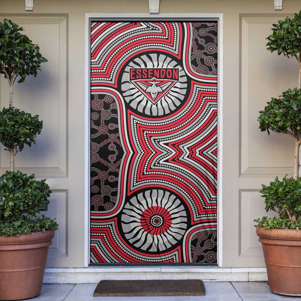 Essendon Football Club Door Cover Indigenous Monochrome Dot Art Mascot Style