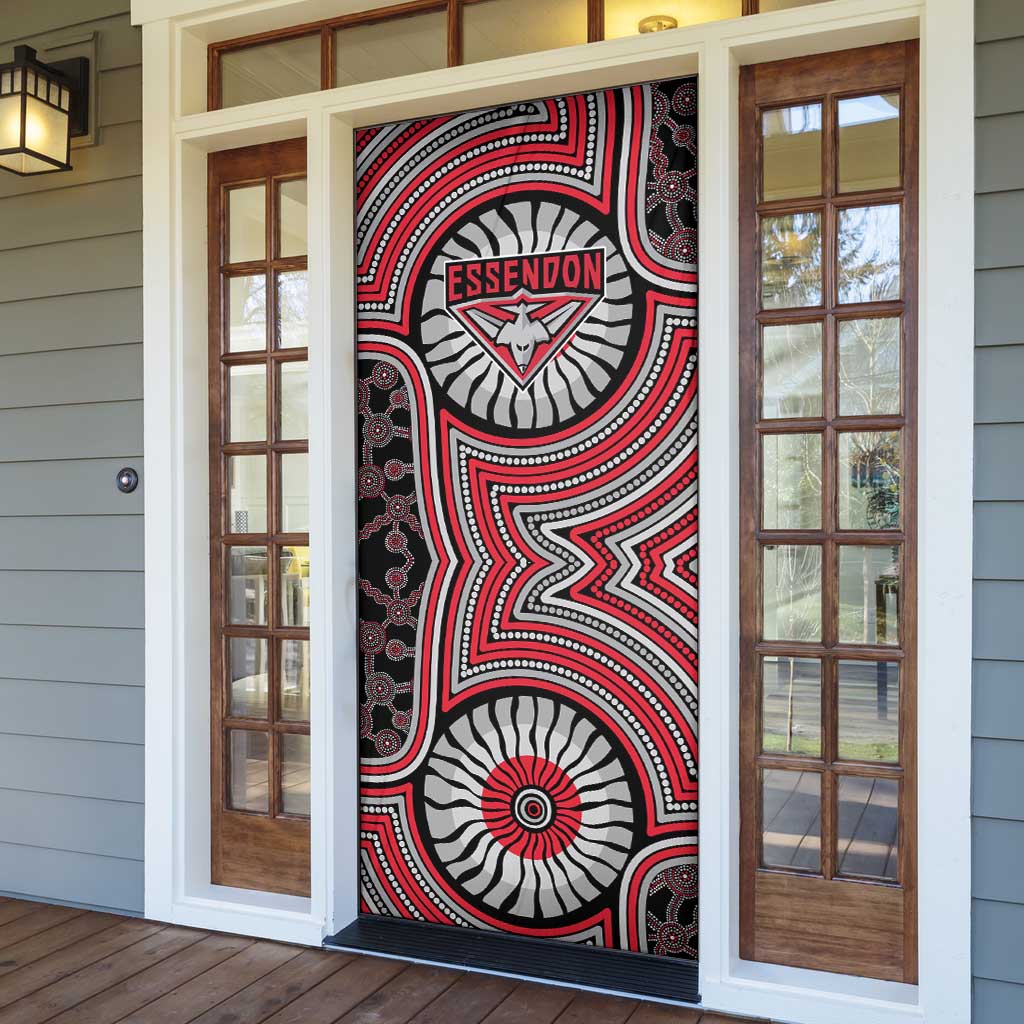 Essendon Football Club Door Cover Indigenous Monochrome Dot Art Mascot Style