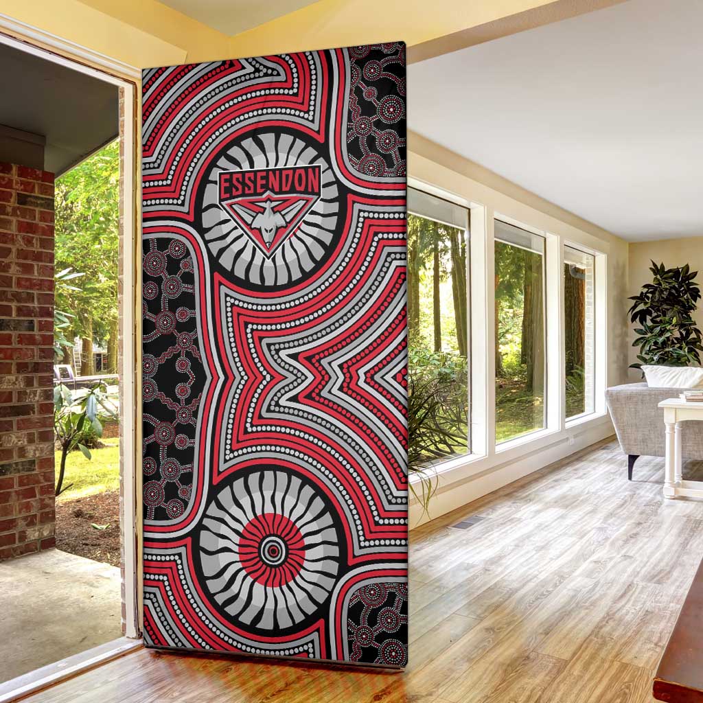 Essendon Football Club Door Cover Indigenous Monochrome Dot Art Mascot Style
