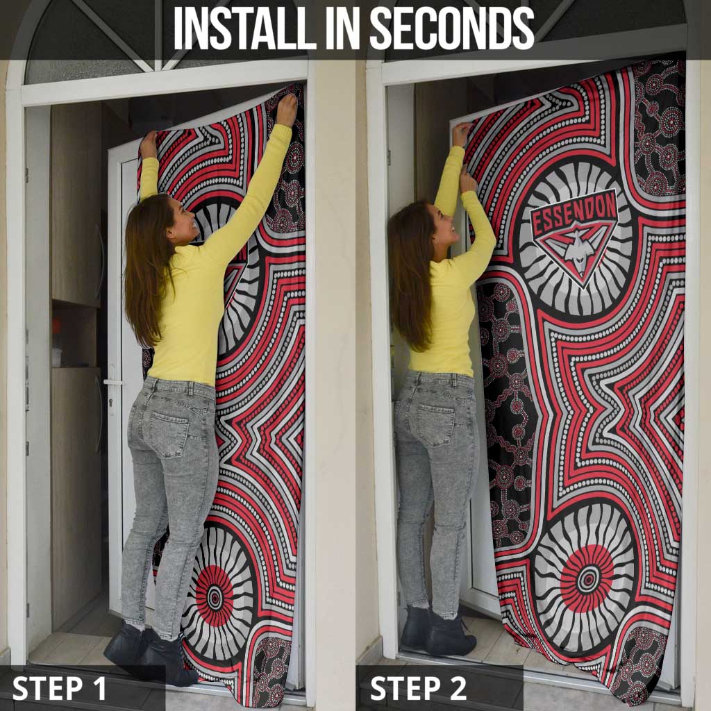 Essendon Football Club Door Cover Indigenous Monochrome Dot Art Mascot Style