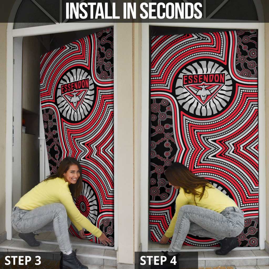 Essendon Football Club Door Cover Indigenous Monochrome Dot Art Mascot Style