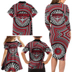 Essendon Football Club Family Matching Long Sleeve Bodycon Dress and Hawaiian Shirt Indigenous Monochrome Dot Art Mascot Style