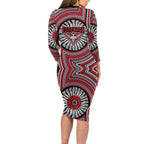 Essendon Football Club Family Matching Long Sleeve Bodycon Dress and Hawaiian Shirt Indigenous Monochrome Dot Art Mascot Style