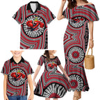 Essendon Football Club Family Matching Mermaid Dress and Hawaiian Shirt Indigenous Monochrome Dot Art Mascot Style