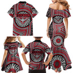 Essendon Football Club Family Matching Mermaid Dress and Hawaiian Shirt Indigenous Monochrome Dot Art Mascot Style