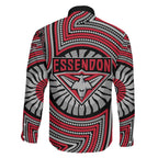Essendon Football Club Family Matching Mermaid Dress and Hawaiian Shirt Indigenous Monochrome Dot Art Mascot Style