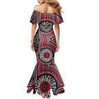Essendon Football Club Family Matching Mermaid Dress and Hawaiian Shirt Indigenous Monochrome Dot Art Mascot Style