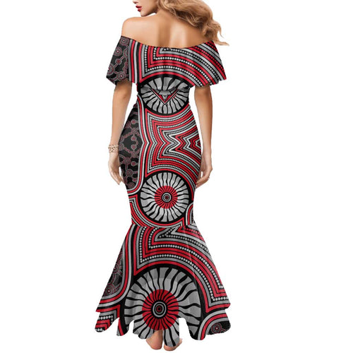 Essendon Football Club Family Matching Mermaid Dress and Hawaiian Shirt Indigenous Monochrome Dot Art Mascot Style