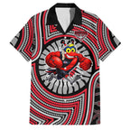 Essendon Football Club Family Matching Off The Shoulder Long Sleeve Dress and Hawaiian Shirt Indigenous Monochrome Dot Art Mascot Style
