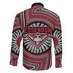 Essendon Football Club Family Matching Off The Shoulder Long Sleeve Dress and Hawaiian Shirt Indigenous Monochrome Dot Art Mascot Style