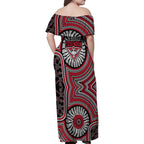 Essendon Football Club Family Matching Off Shoulder Maxi Dress and Hawaiian Shirt Indigenous Monochrome Dot Art Mascot Style