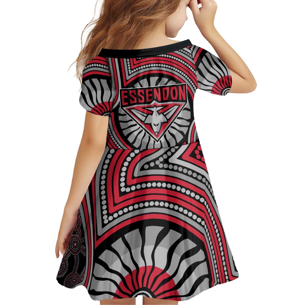 Essendon Football Club Family Matching Puletasi and Hawaiian Shirt Indigenous Monochrome Dot Art Mascot Style