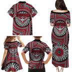 Essendon Football Club Family Matching Puletasi and Hawaiian Shirt Indigenous Monochrome Dot Art Mascot Style