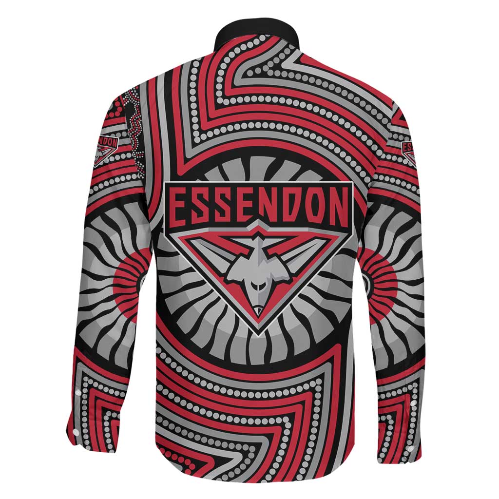 Essendon Football Club Family Matching Puletasi and Hawaiian Shirt Indigenous Monochrome Dot Art Mascot Style
