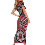 Essendon Football Club Family Matching Short Sleeve Bodycon Dress and Hawaiian Shirt Indigenous Monochrome Dot Art Mascot Style