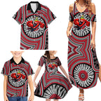 Essendon Football Club Family Matching Summer Maxi Dress and Hawaiian Shirt Indigenous Monochrome Dot Art Mascot Style