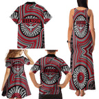 Essendon Football Club Family Matching Tank Maxi Dress and Hawaiian Shirt Indigenous Monochrome Dot Art Mascot Style