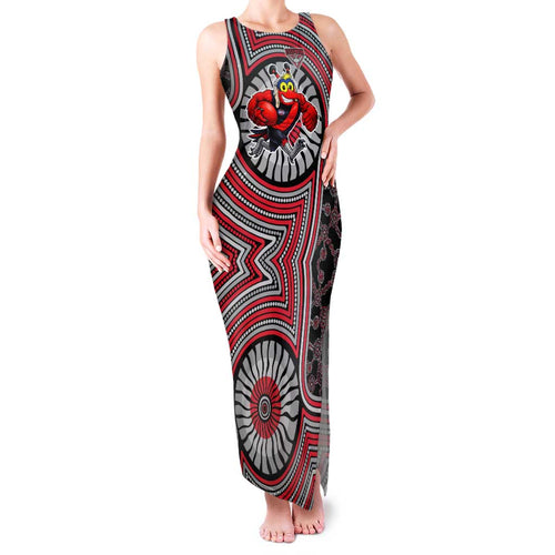 Essendon Football Club Family Matching Tank Maxi Dress and Hawaiian Shirt Indigenous Monochrome Dot Art Mascot Style