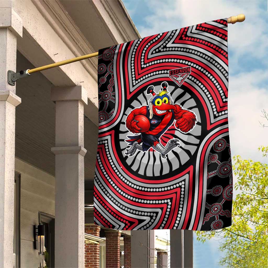 Essendon Football Club Garden Flag Indigenous Monochrome Dot Art Mascot Style