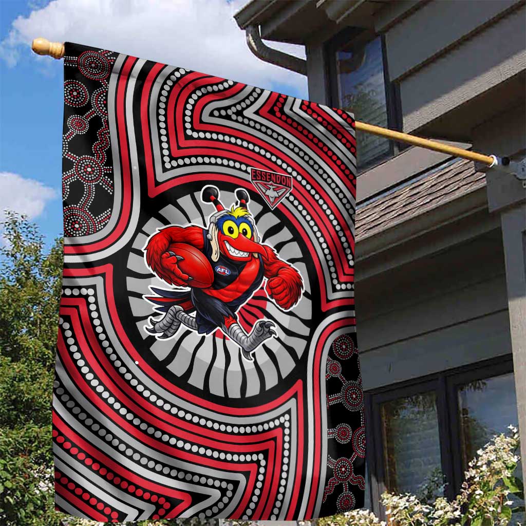Essendon Football Club Garden Flag Indigenous Monochrome Dot Art Mascot Style