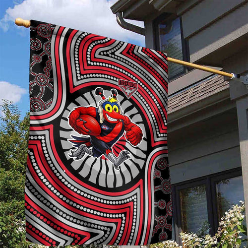Essendon Football Club Garden Flag Indigenous Monochrome Dot Art Mascot Style