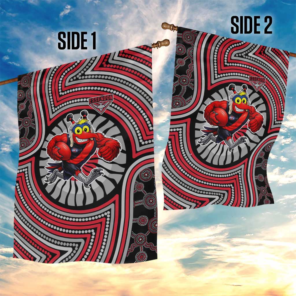 Essendon Football Club Garden Flag Indigenous Monochrome Dot Art Mascot Style