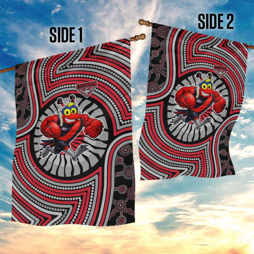 Essendon Football Club Garden Flag Indigenous Monochrome Dot Art Mascot Style